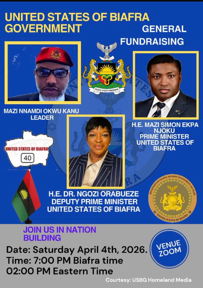 BiafraLOEG's tweet image. It is now o'clock &amp;amp; we must troop in mass. This nation, #USB &amp;amp; its govt @USBGovernment is our nation &amp;amp; government &amp;amp; we must do everything humanly possible to fund &amp;amp; protect it. Thanks!

God bless the United States of Biafra &amp;amp; beautify its Confederate capital territory _CCT, Ebube