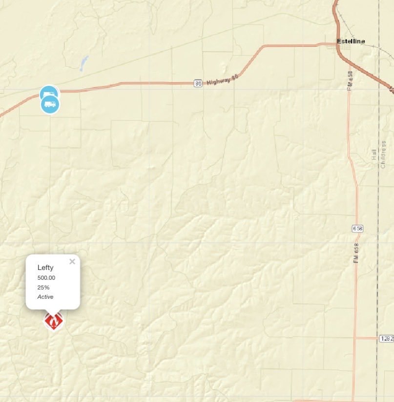 AllHazardsTFS's tweet image. Alert: Texas A&amp;amp;M Forest Service is responding to a request for assistance in Hall County on the #LeftyFire. The fire is an estimated 500 acres and 25% contained. #txfire