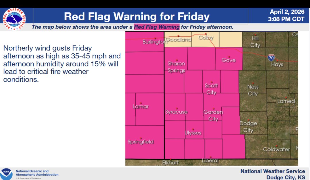 A Red Flag Warning has been issued for Friday from 1:00-7:00pm. Use extra caution with possible ignition sources.
