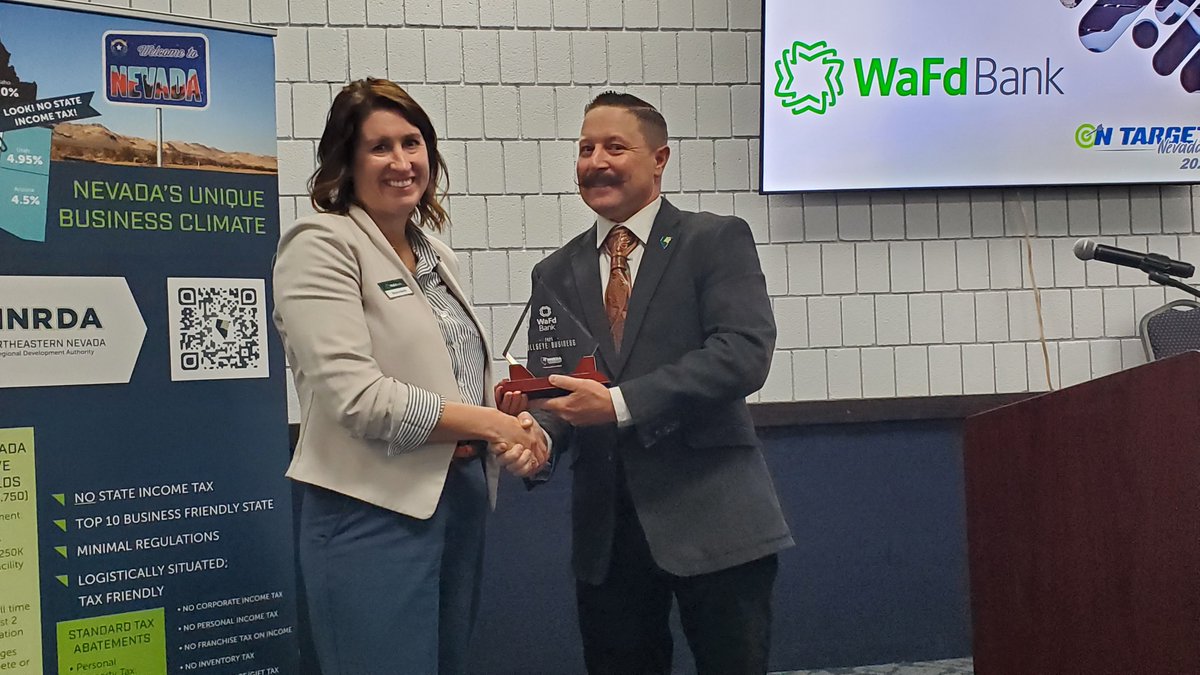 NNRDA's tweet photo. 🎯 Celebrating our 2025 #OnTargetNV award winners:

🏆 WaFd Bank – Bullseye Business Award
🏆 City of Wells – Bullseye Community Award
✈️ Sandvik – Top Gun Award ($51.6M Elko investment)

Strong partners. Real impact. Big momentum for Northeastern Nevada. https://t.co/V5JGD5HEtB