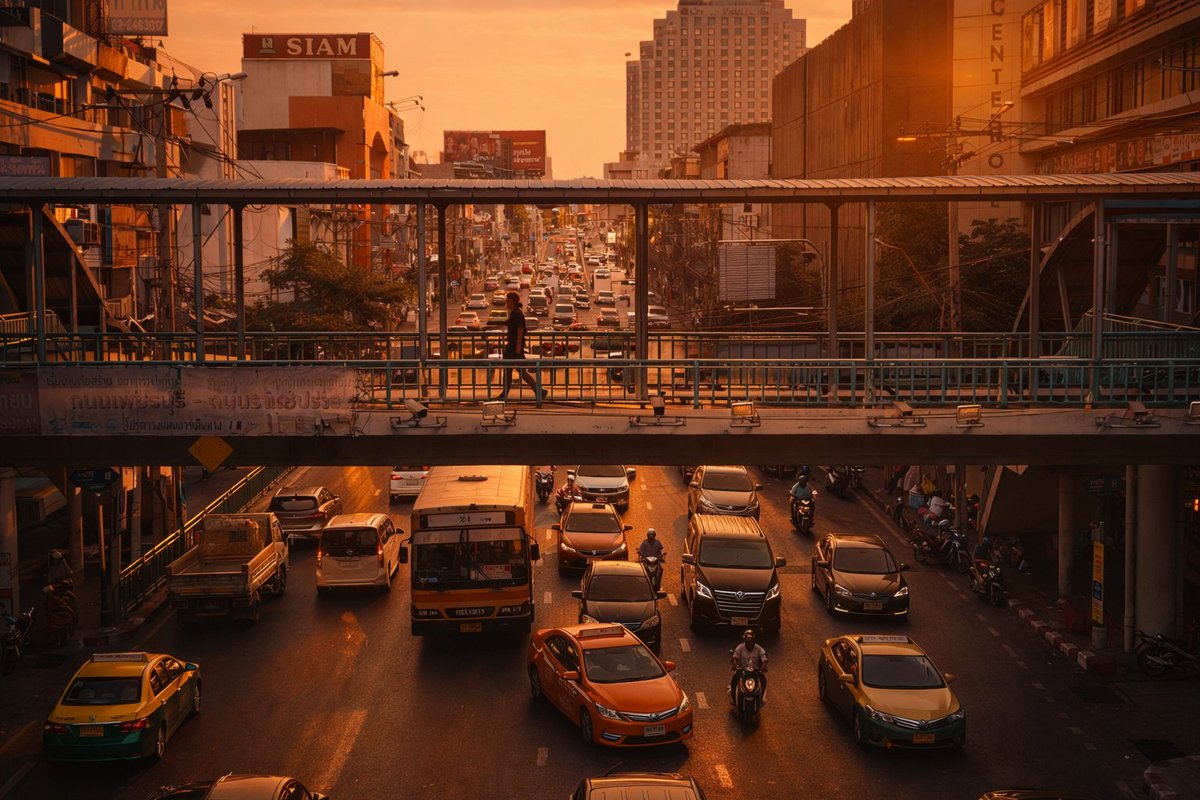 Victory Monument area at sunset. 

#Bangkok #Thailand #streetPhotography
