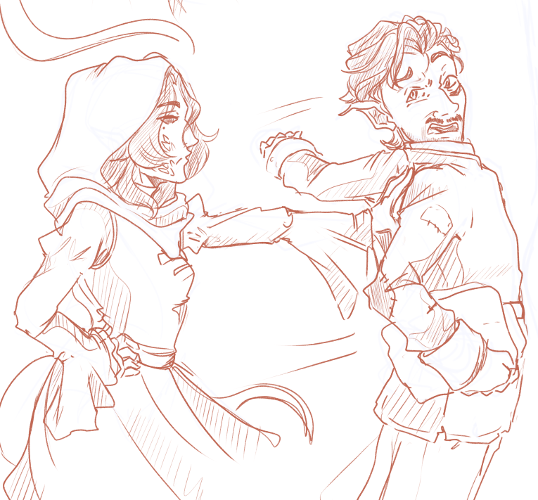 "You're a wanted deserter, and walking around the country still in your old uniform....you never once thought about changing your clothes?"

Sketching stuff from recent DnD sessions ft. my bf and I's characters 💜💚