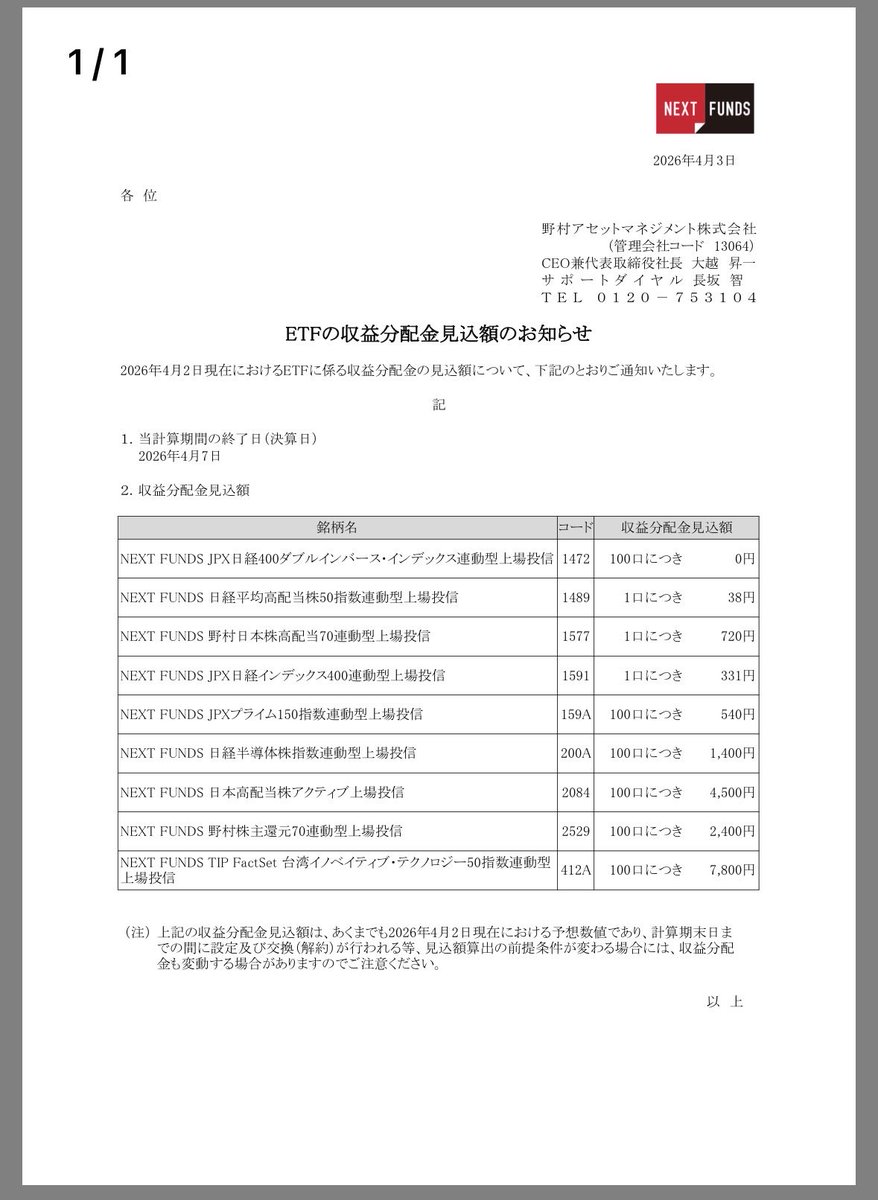 市長@日経高配当50(1489) tweet media