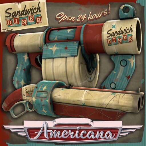 WorkshopPainter's tweet photo. This creator still serves their war paints the old fashioned way

An Americana Contest Entry
Check out the Sandwich Diner War Paint on the Workshop now!
https://t.co/0orj17tGYB
#TF2 #TeamFortress2 https://t.co/8Z5hrdABtH
