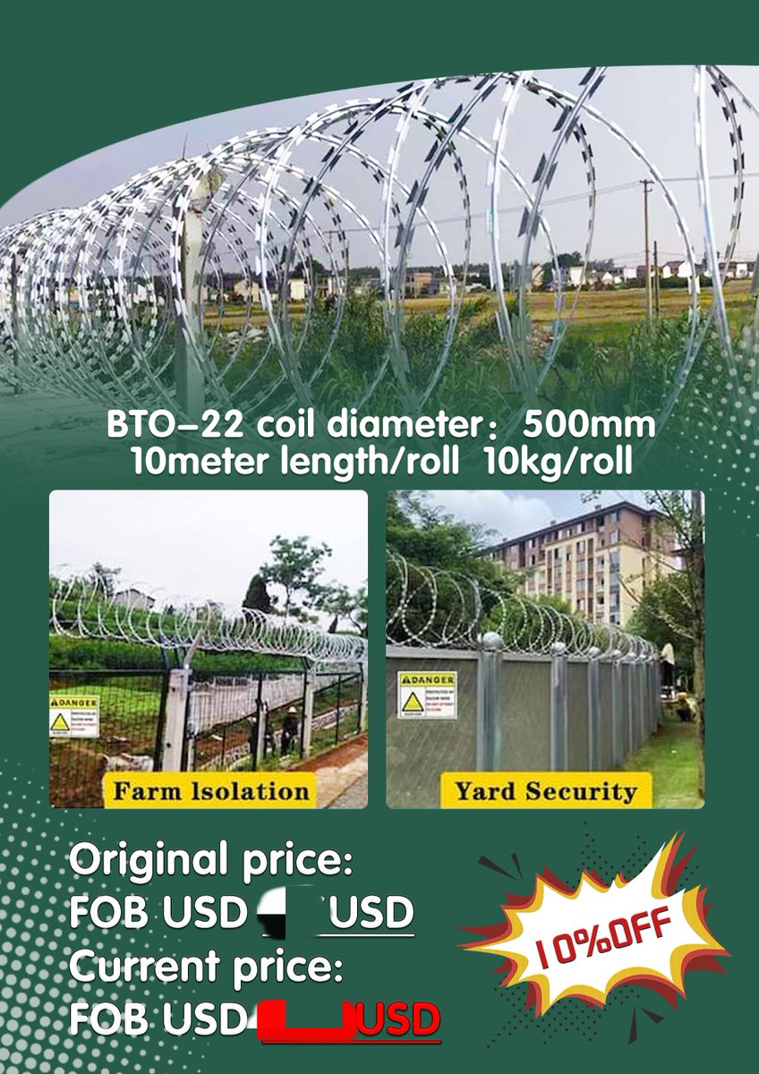GiantFence's tweet image. Giant Fence will be at the 139th Canton Fair — visit us at Booth 11.1M20!
🔥 Special Stock Promotion: Razor Barbed Wire (BTO-22)
🤝 Welcome to our booth for consultation and the best quotation — don’t miss this great deal!
#chinafence #manufacturing #giantfence #139thCantonFair