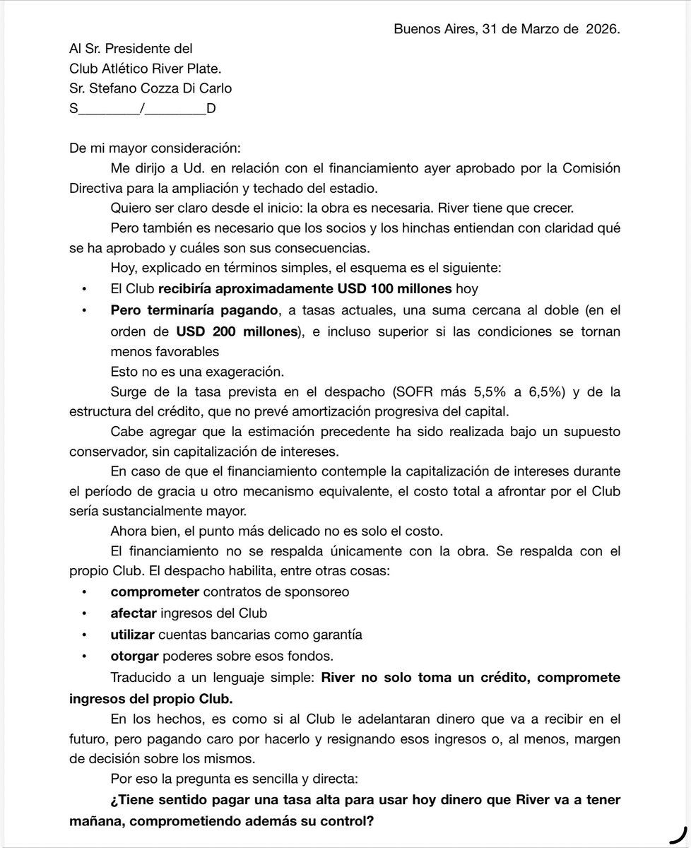 SociosConKiper's tweet photo. @pablocalvari Kiper presento una nota al club pidiendo aclaraciones y cambios respecto al préstamo de U$S 100 millones https://t.co/fRyn2vJlVP
