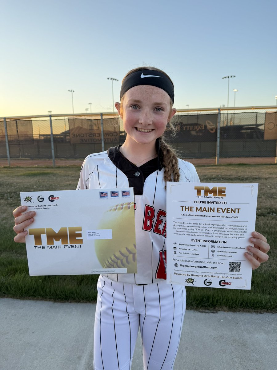 My mom gave me some mail I got today after my first ever high school start. <a href="/GBHSsoftball/">Great Bend Softball</a> is now 8-0!! 

Proud to be included and to get to attend this event with the top athletes in the class of 2029. Thanks <a href="/themaineventsb/">The Main Event Softball</a> <a href="/TopGunEvents/">Top Gun Events</a> <a href="/DDSBandEvents/">Diamond Direction</a>.

<a href="/LineDsoftball/">Line Drive Media</a>