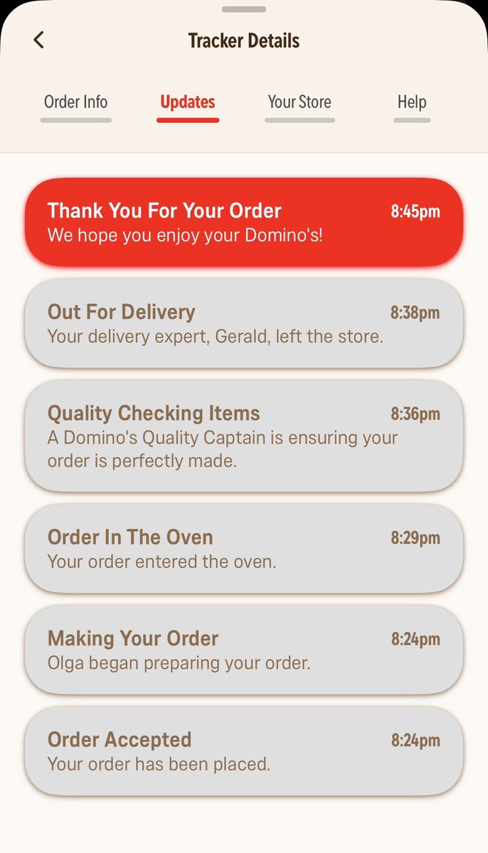 alexx1291's tweet photo. @dominos 57mins and counting. And yes I submitted a customer service request to the bot 

Dominos Store #4586 order 1749 

Got told “don’t worry about it” when I called the store to see why it’s late and driver marked as delivered when nothing is at my door https://t.co/wgWMKtEKAy