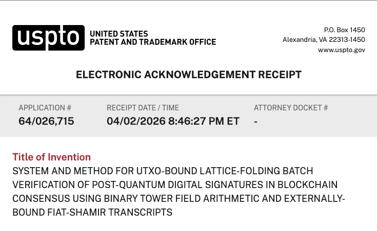 ALPHA REPORT: The Soqucoin Moat Grows. 🏰

Soqucoin is officially a fortress of IP. We just filed our 7th patent for the Soqucoin ecosystem. While others chase hype, we’re securing the future of post-quantum blockchains.

The code speaks. The IP defends. The empire expands.