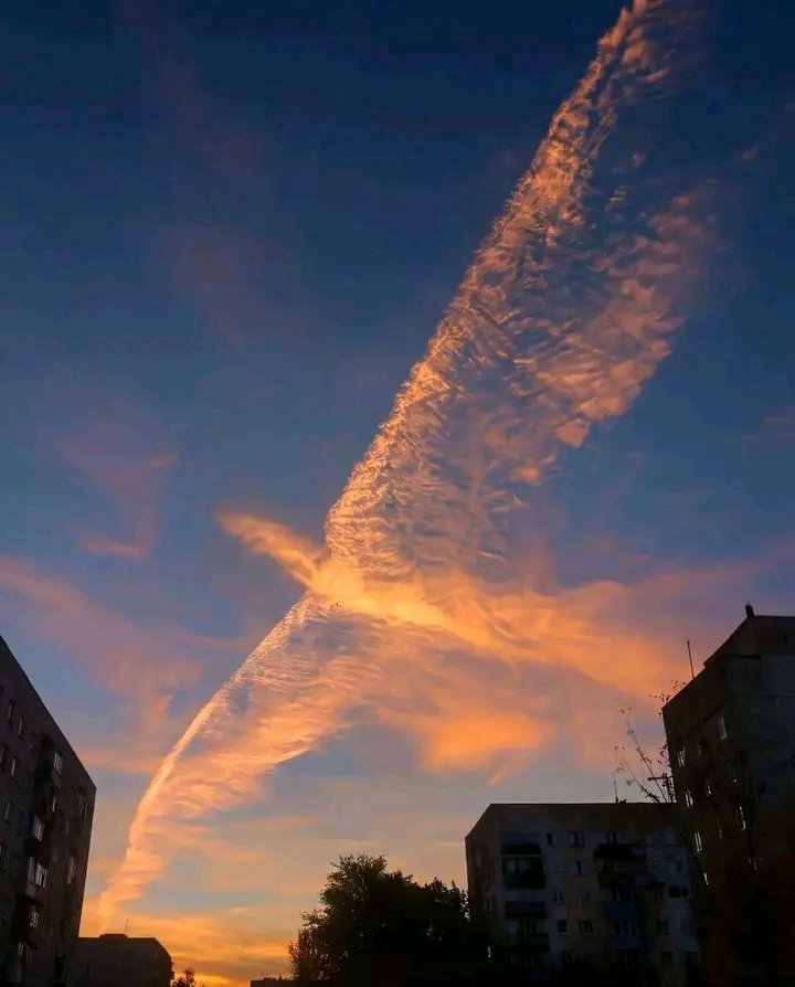 amazing_physics's tweet photo. 🤌🏼 Right place. Right time. Real physics. ☁️😲

No edits. No tricks. Just the sky doing something incredible.

When the sun dips low, its light skims the edge of the atmosphere, lighting up thin, high clouds. Ice crystals and wind-shaped layers turn into glowing bands of gold—like brushstrokes across a quiet blue canvas.