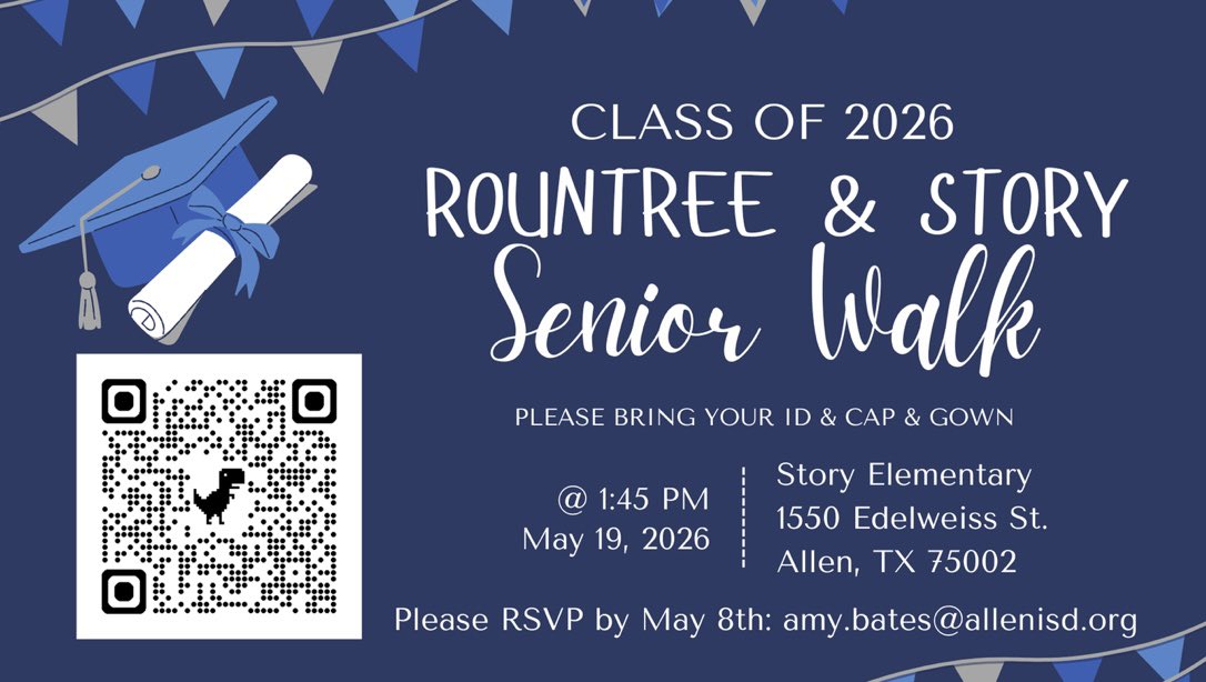 StoryFalconPE's tweet photo. Class of ‘26, the Rountree and Story Senior Walk is scheduled for Tuesday, May 19. We can’t wait to see you there! https://t.co/3gfPuJSG57