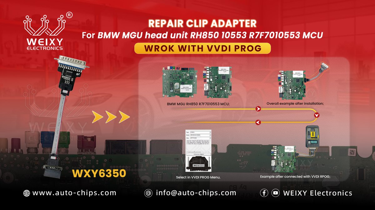 WeixyE's tweet photo. Repair clip adapter for BMW MGU head unit RH850 10553 R7F7010553 MCU wrok with VVDI PROG     
Click to buy👉: https://t.co/YseR3IyY0R
--------- Contact us if you need --------           
WhatsApp: +86 136 8255 7146           
E-mail: sales6@auto-chips.com https://t.co/Agk1K0n8NH