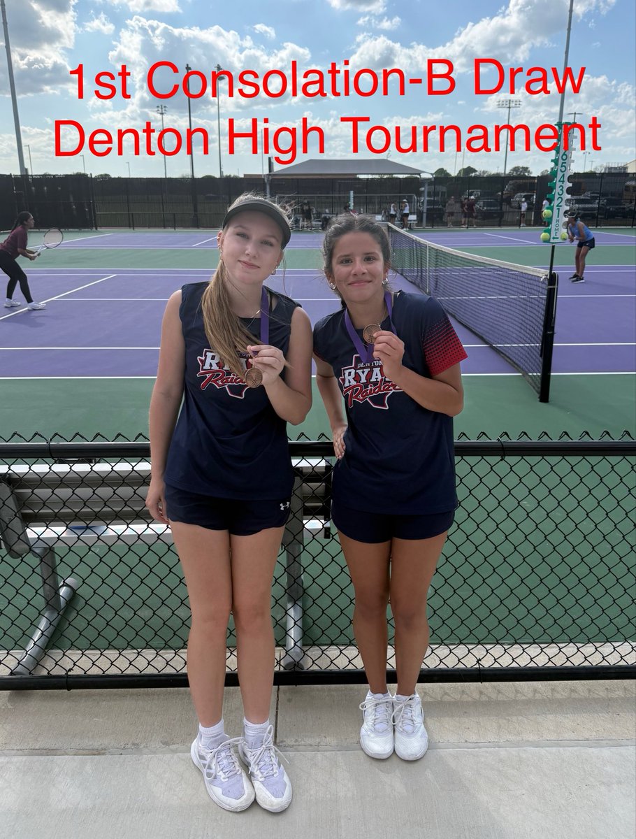 RHSRaiderTennis's tweet photo. Great final tournament at Denton High today for the varsity team before district next Tuesday!  Congratulations to the following players!

Cayden-1st Consolation-D draw
Olivia/Reese-1st Consolation-B draw https://t.co/NSZPBh3L95