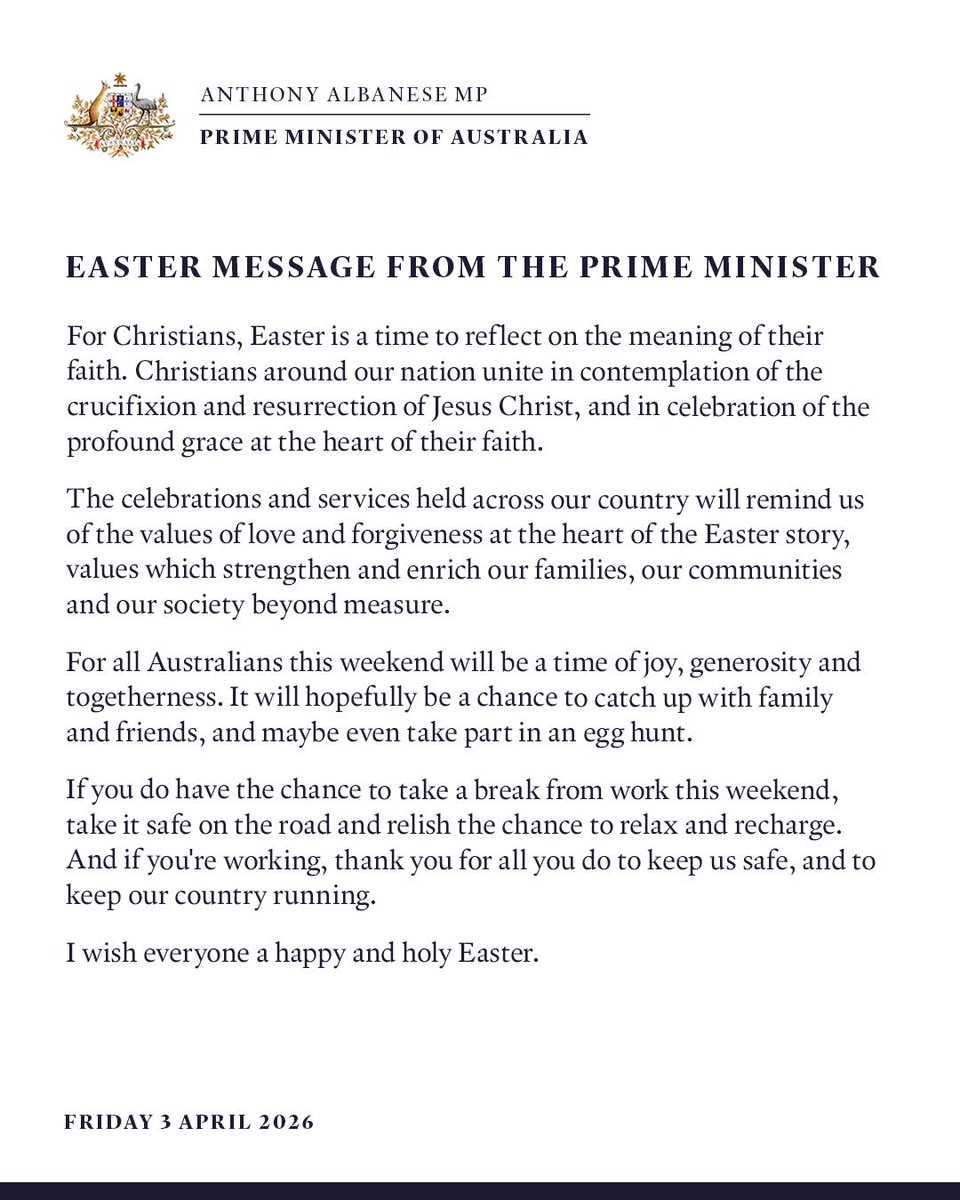 Prime Minister Anthony Albanese has shared his Easter message ...