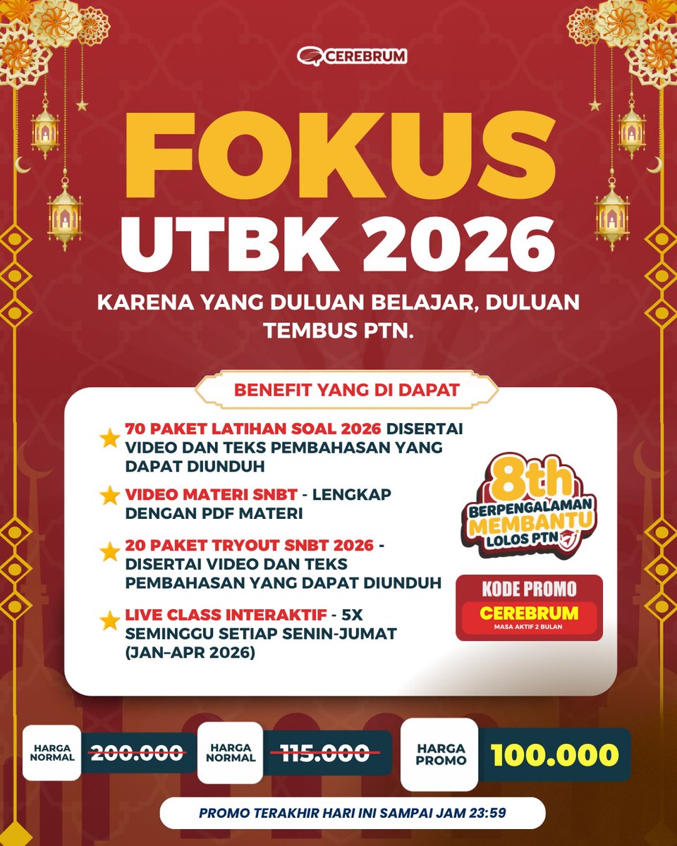 scoupsold's tweet photo. Dapatkan akses ke ribuan soal SNBT-UTBK dan Ujian Mandiri di Cerebrum!
Kode Diskon Tambahan Cerebrum :
— CEREBRUM
— ADMINCEREBRUM 
— LOLOSUTBK
— DISKONAPK
— BIMBELUTBK
Kode Diskon Affiliate Cerebrum :
— KEJARPELUANG

t. utbk ptn snbt snbp gapyear ugm ui ipb itb simak utul camaba https://t.co/lbXrITZarO
