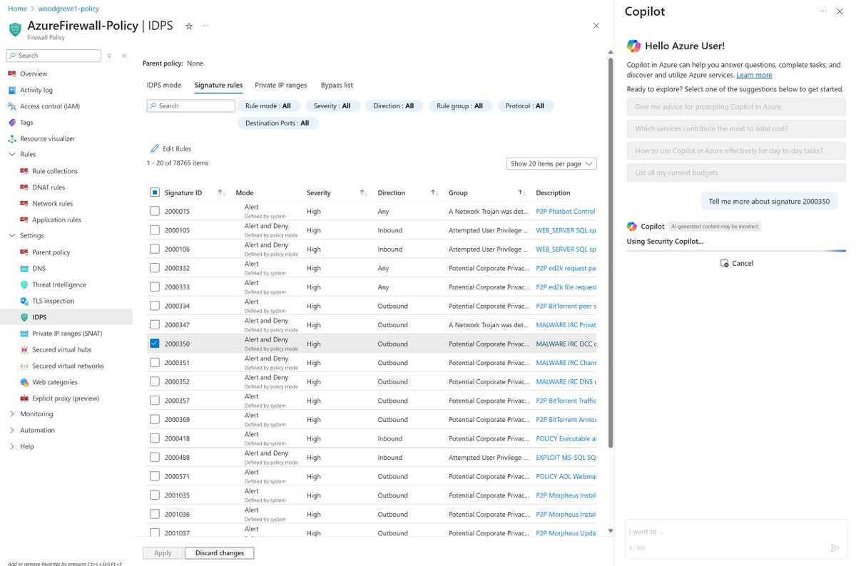 AzureSupport's tweet image. Investigate threats faster with #Azure Firewall + Copilot 🔐
🛡️ Ask natural‑language questions on firewall traffic
🛡️ Analyze IDPS alerts across your environment
🛡️ Get security insights in seconds
Start here 👉msft.it/6011Qx5LJ
#AzureSecurity #SecurityCopilot