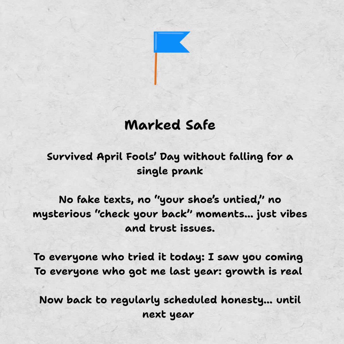 thefrp's tweet photo. Until next year! #markedsafe #aprilfools #thefamilyresilienceproject #thefrp #neveralone https://t.co/mTqb6nYgHi