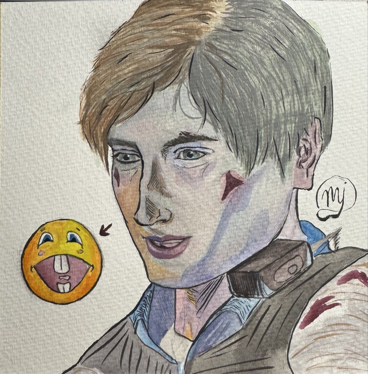 mjolvera05's tweet photo. Someone appreciate my Leon Kennedy watercolor painting https://t.co/RuN8Obm2oa