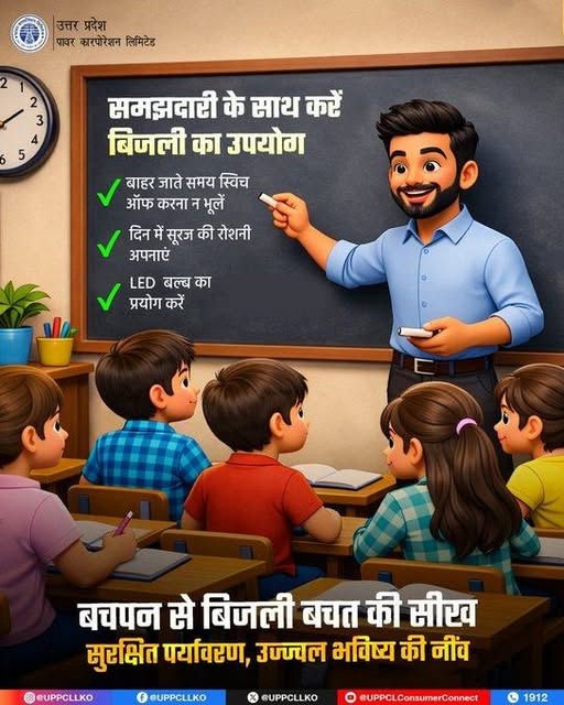 puvvnlgorakhpur's tweet image. बिजली बिल में बचत के साथ पर्यावरण संरक्षण में भी योगदान दें। आइए, मिलकर भावी पीढ़ी को बिजली बचत का संस्कार देकर एक जिम्मेदार नागरिक बनाने का संकल्प लें।
#UPPCL #SaveElectricity
@ChairmanUppcl
@MD_PuVVNL
@PuVVNLHQ
@EMofficeUP