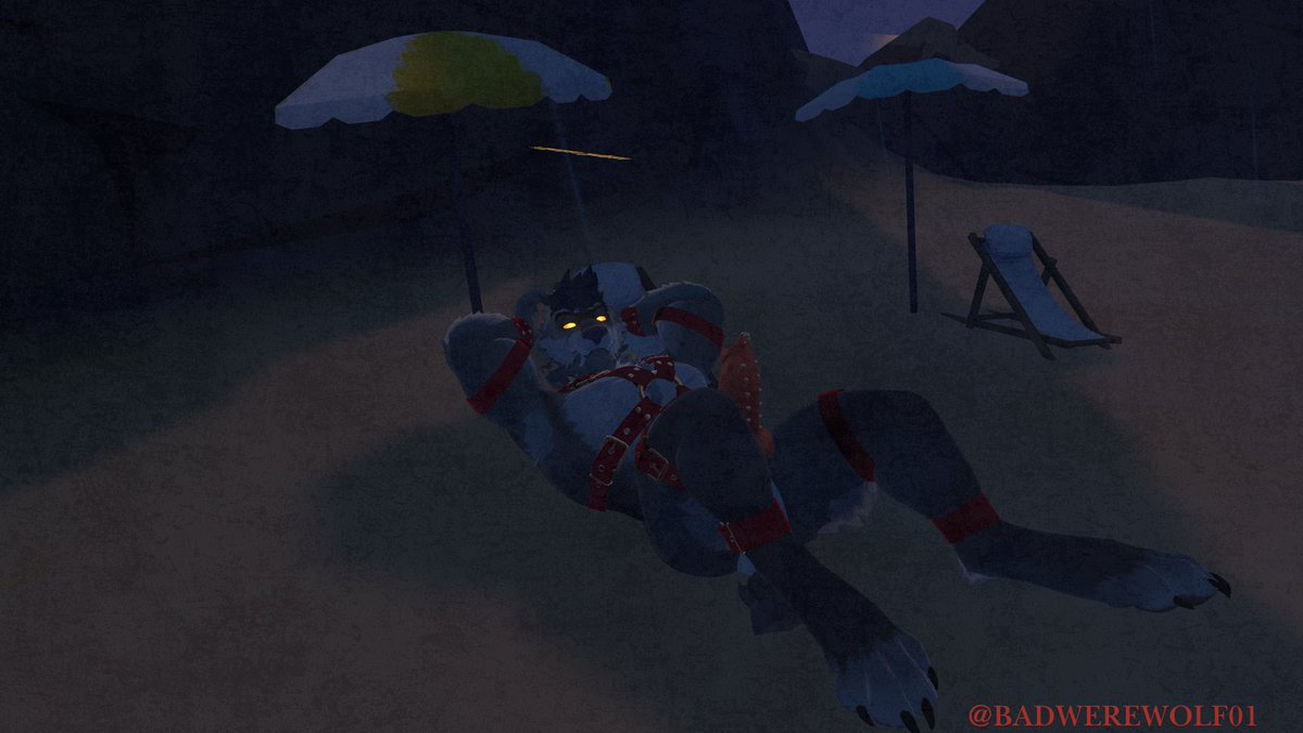 Badwerewolf01's tweet photo. at the beach relaxing, got a little pant up~ 
care to give me a hand cutie~ https://t.co/KFIFxJt6T6