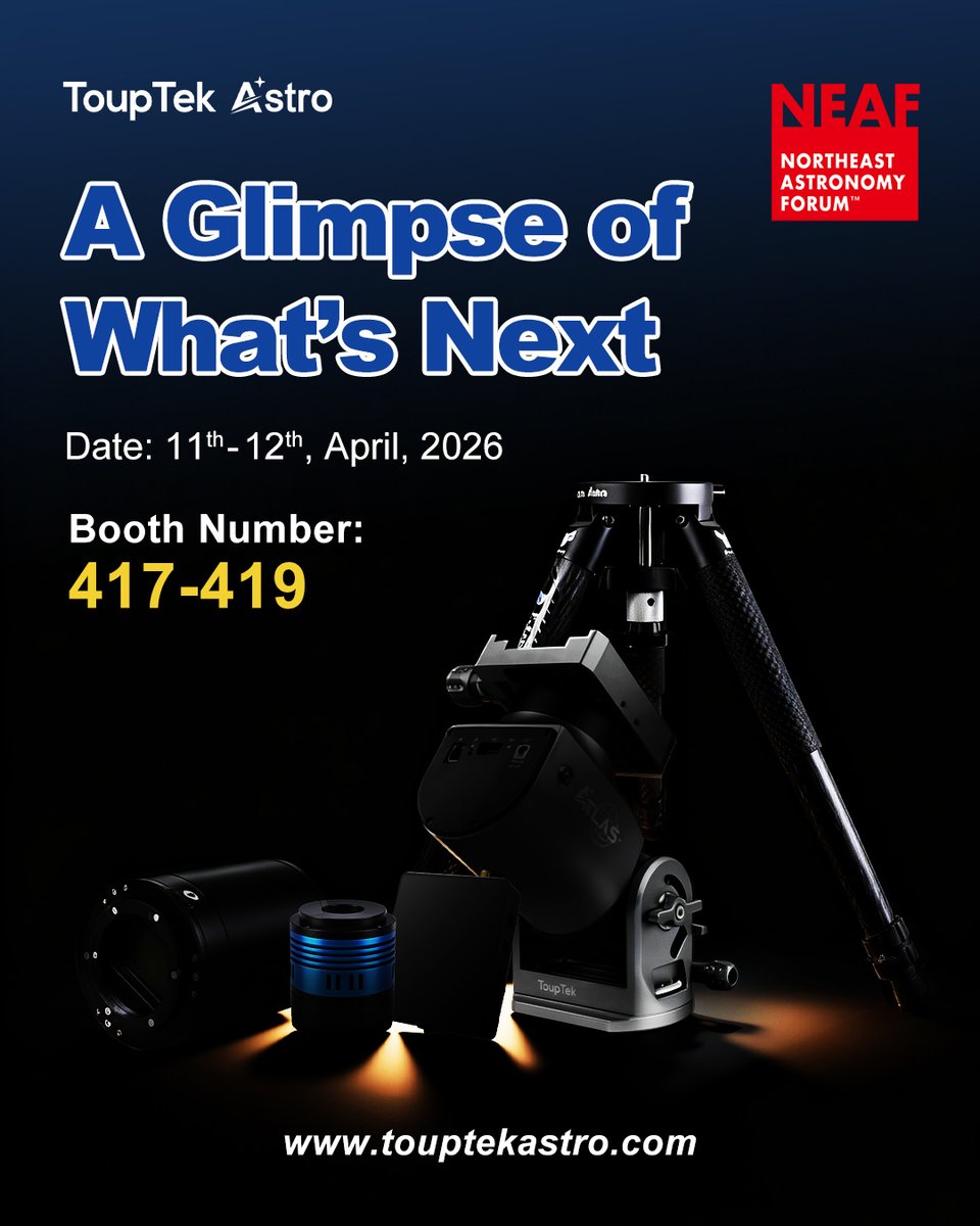 touptekastro's tweet photo. 💫 Something new is on the horizon…
Meet us at NEAF 2026 and get a first glimpse of our upcoming rigs😉
#NEAF #touptekastro #touptek #astronomy #astrophotography https://t.co/1MHECTooC0