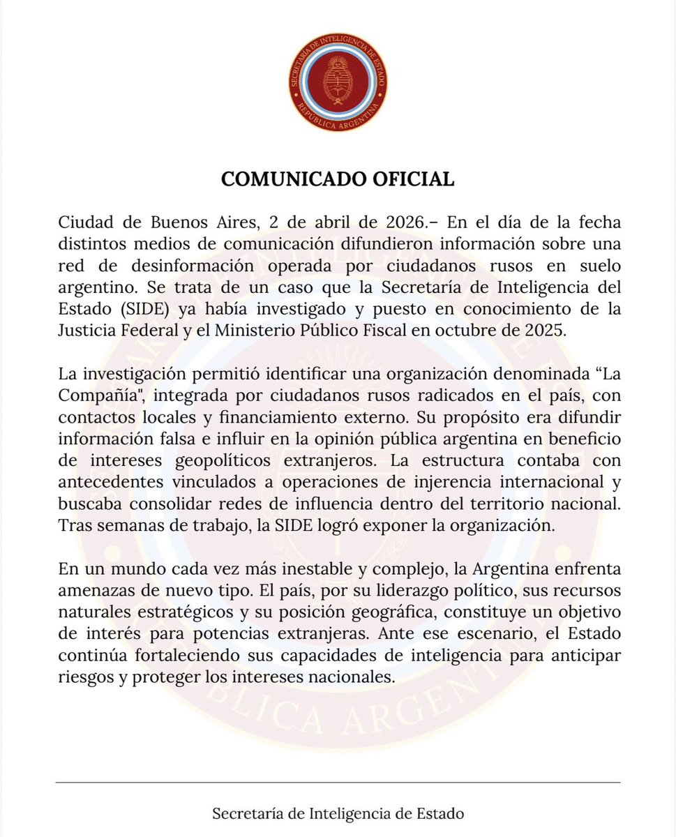 Secretaría de Inteligencia tweet media