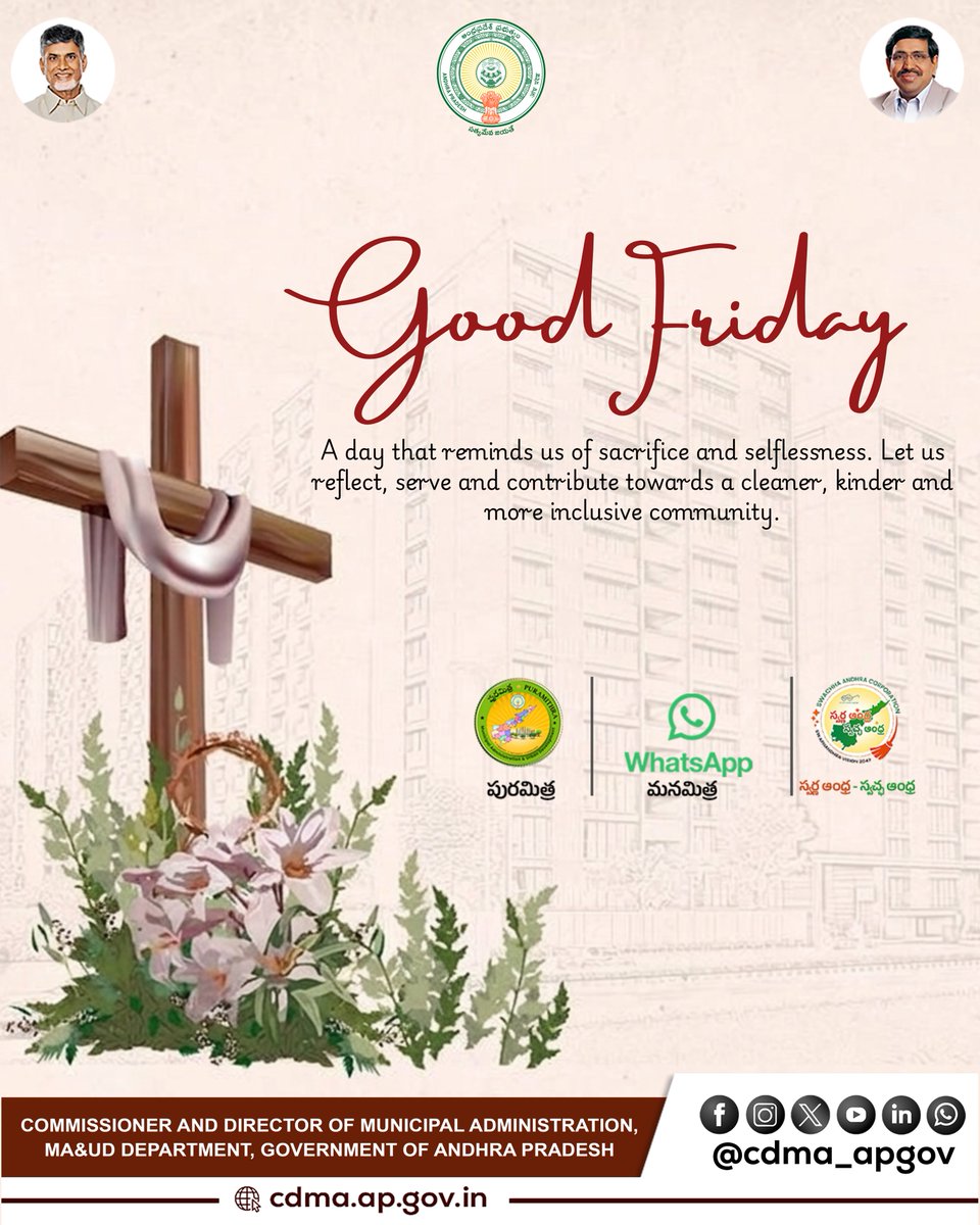 CDMA_APGov's tweet photo. On this Good Friday, we honor the spirit of sacrifice and selflessness.Let us take a moment to reflect on our journey and recommit ourselves to serving others. Together, we can build a cleaner,kinder,and more inclusive community for everyone.#GoodFriday #CDMA #SacrificeAndService https://t.co/f64ZmXxdEz