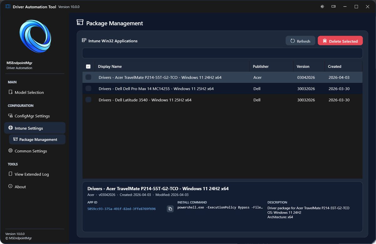 modaly_it's tweet image. The #DriverAutomationTool v10 is getting close, but it will be a few more days before its ready for closed testing. A few screenshots to show you the progress. #MSIntune #SCCM #ConfigMgr