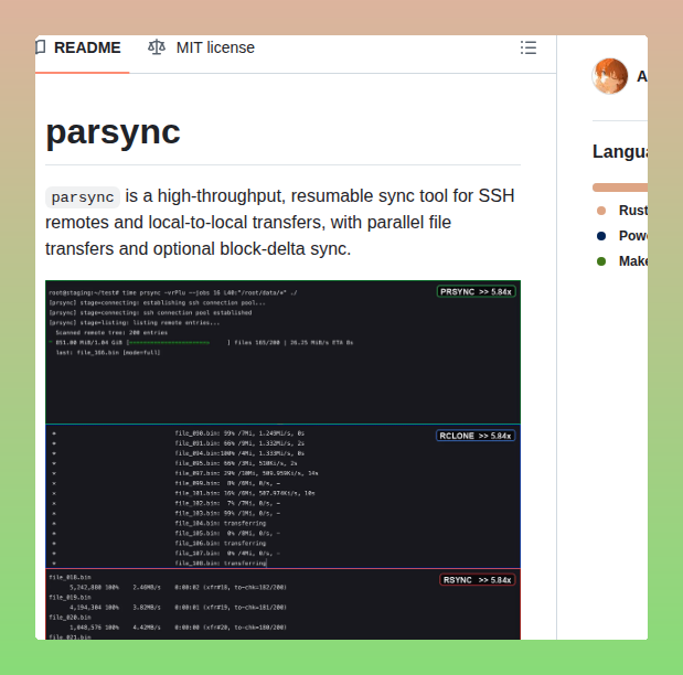 SSH sync tool with parallel transfers https://t.co/HVhMeZMmJc