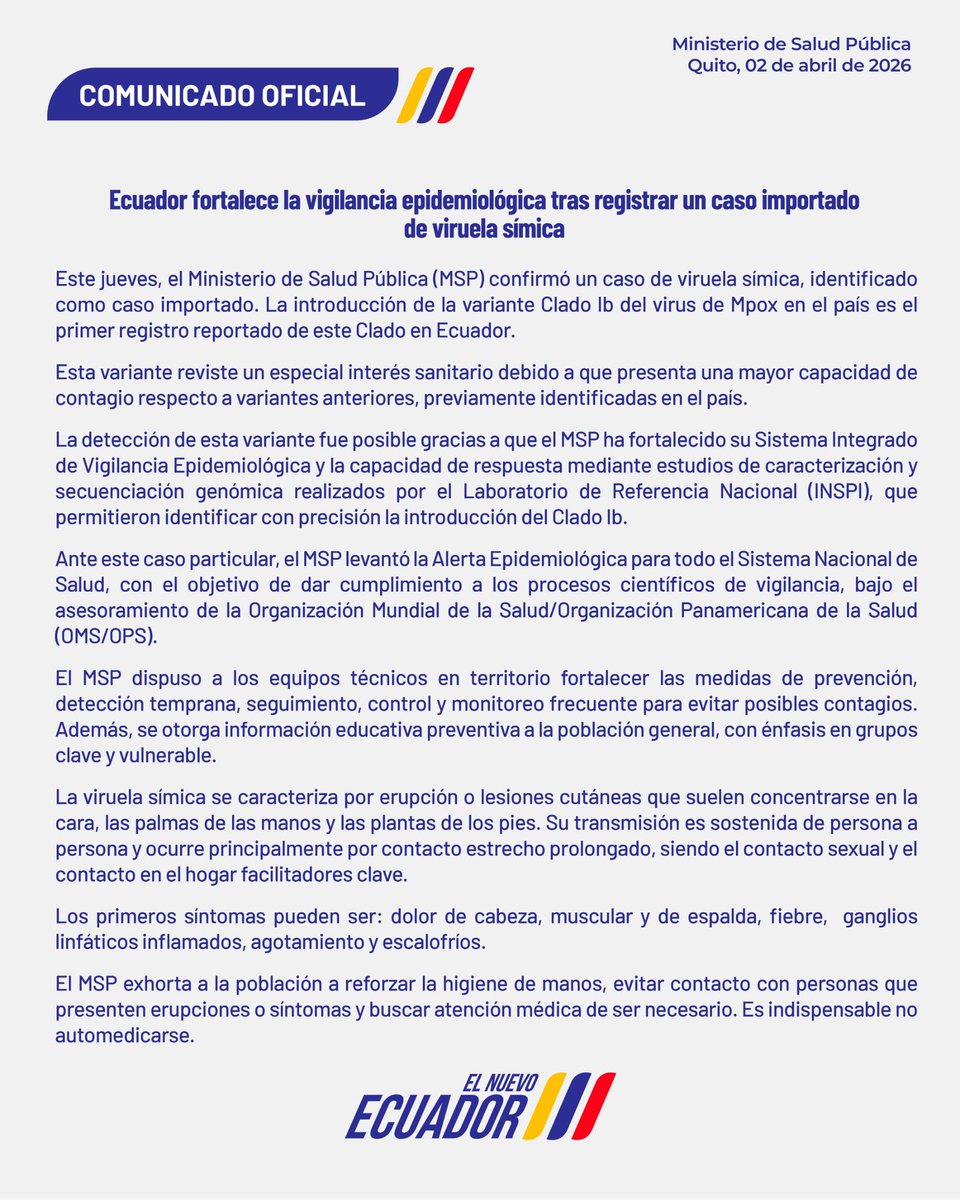 Salud_Ec's tweet photo. 📢 A LA COMUNIDAD | Activamos vigilancia y prevención para proteger tu salud. 

Mantente informado por canales oficiales. https://t.co/XlrzspMZDm