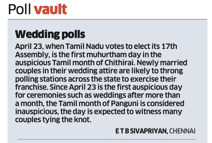 sivaetb's tweet photo. In this thread, I will share interesting facts on Tamil Nadu Assembly Elections and juicy tales from the campaign.
Elections on muhurtham day
#PollVault #TamilNaduPolls #AssemblyPolls https://t.co/s1F5MIr4ba
