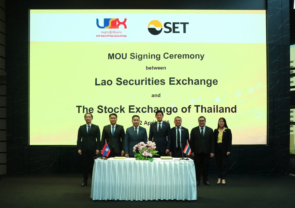 SET_Thailand_EN's tweet image. SET and the Lao Securities Exchange (LSX) have signed an MOU to strengthen cross-border capital market connectivity — aligned with SET's vision: "The Trusted Gateway to Inclusive Opportunities."

Read more: bit.ly/47F3vEQ

#SET #LSX #CapitalMarkets #ASEAN #DualListing