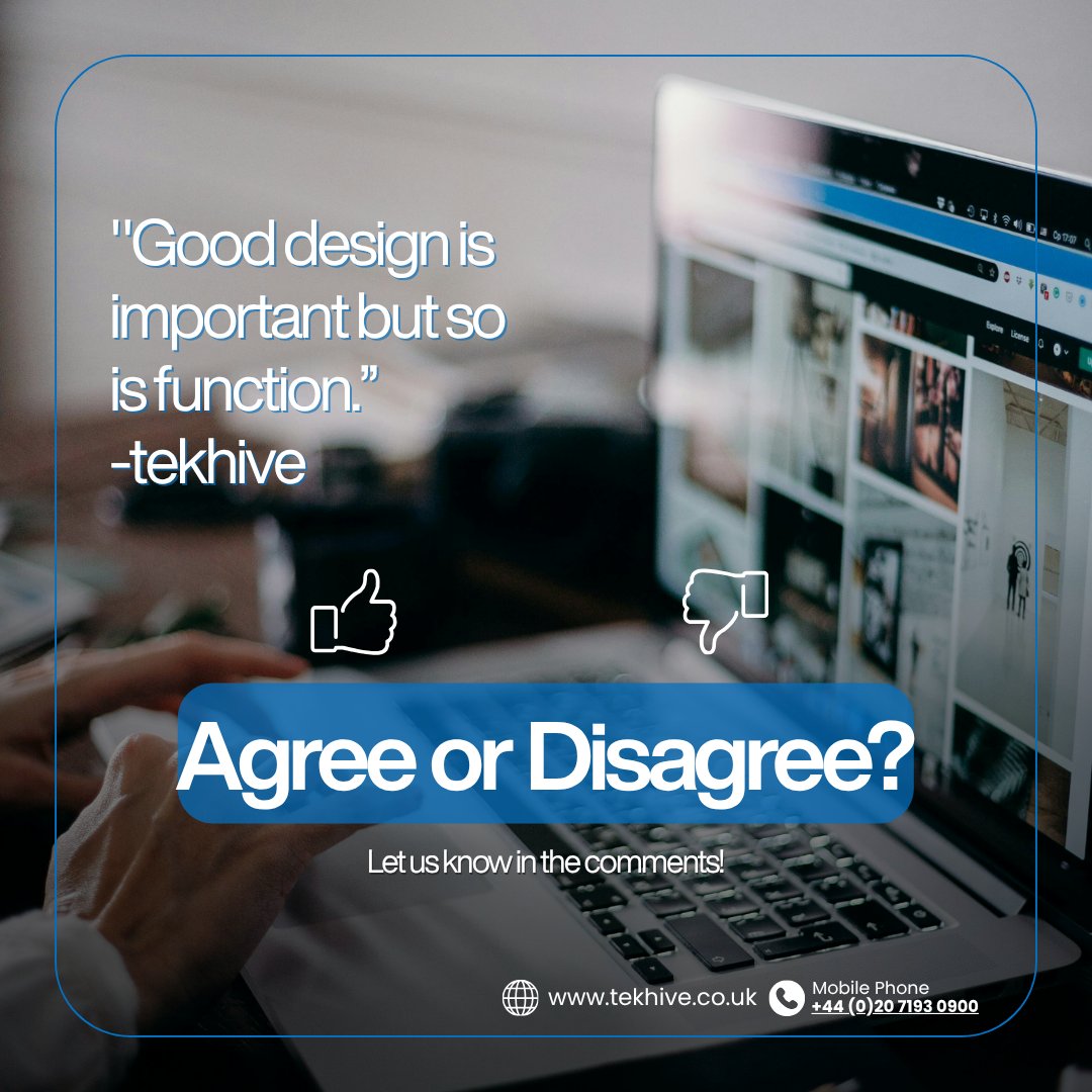 Aesthetic gets the click…
but functionality gets the conversion.
Where do you stand?

Visit us!
tekhive.co.uk

#webdesign #uxdesign #uiux #digitaldesign #websitedesign #designmatters