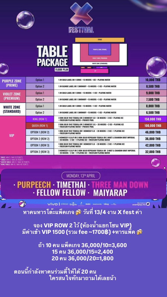SweetDay8510's tweet image. 💃🏻 หาคนจอยโต๊ะ X fest วันที่ 13/4 โซน VIP ROW 2

กดบัตรได้เองในเว็บเลย
แล้วมาจอยโต๊ะหารค่าแพ็ค🍻 จ่ายวันงานค่ะ
✨ตอนนี้ยังว่าง 4 ที่✨

ถ้าสนใจ DM มาถามได้นะคะ

#XFESTIVAL #XFESTIVAL2026 #PEPSIpresentsXFESTIVAL2026