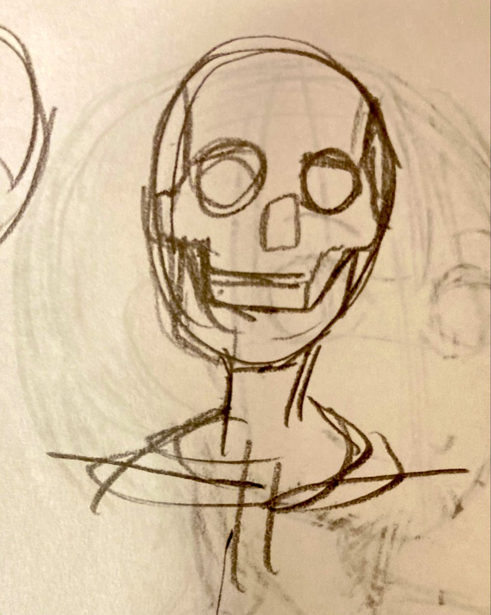 ジョジョ3部みてポルナレフ好きだな〜と思って気まぐれに模写したら筋肉すごいなあってなって、筋肉ってどうなってるんだろうって少し練習してみたり、そもそも骨は？って描いたりしてた
最後は力尽きてゆるかわになった骸骨さん
#落書き