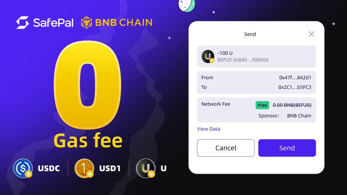 SafePal's tweet photo. Gas-Free Carnival continues

Enjoy ZERO gas fees on #USD1, #USDC and #U @UTechStables on @BNBCHAIN

Available in SafePal until April 30, 23:59 UTC

Learn more: https://t.co/D9PXiqsJRr https://t.co/zR4GkqtTeh
