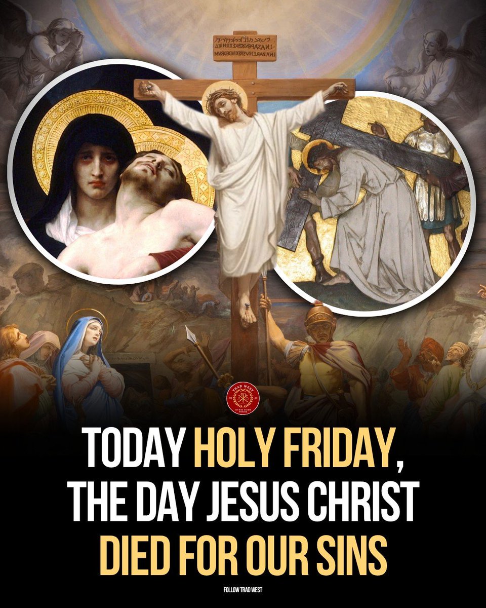 trad_west_'s tweet image. Today is Holy Friday. The day Jesus Christ died for our sins.

"He was pierced for our transgressions, He was crushed for our iniquities; the punishment that brought us peace was on Him, and by His wounds we are healed."

A time to pause and reflect on the profound depth of His