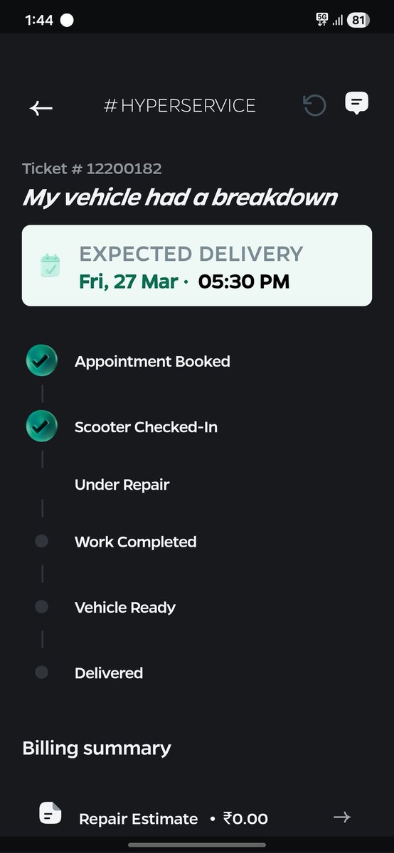 wedesilog's tweet photo. It's been 22 days since I raised Ticket #12200182 for my Ola scooter breakdown.
Expected delivery was 27 March, 5:30 PM at #HyperService.
Today is 3rd April and my vehicle is still missing — no updates, no calls, nothing!
This is complete negligence and false advertising. https://t.co/VzVJ0btGKj