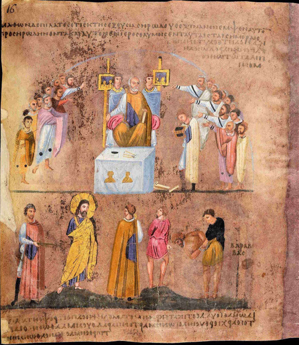 ArteCalabria's tweet image. "La scelta fra Gesù e Barabba" scena nel Codex Purpureus Rossanensis, più antico evangelario al mondo VI sec. d.C. L'antica opera libraria con le pagine in pergamena porpora è bene #UNESCO (memoria mondiale), conservato nel ricco museo diocesano di Rossano (CS).
#Calabria #arte