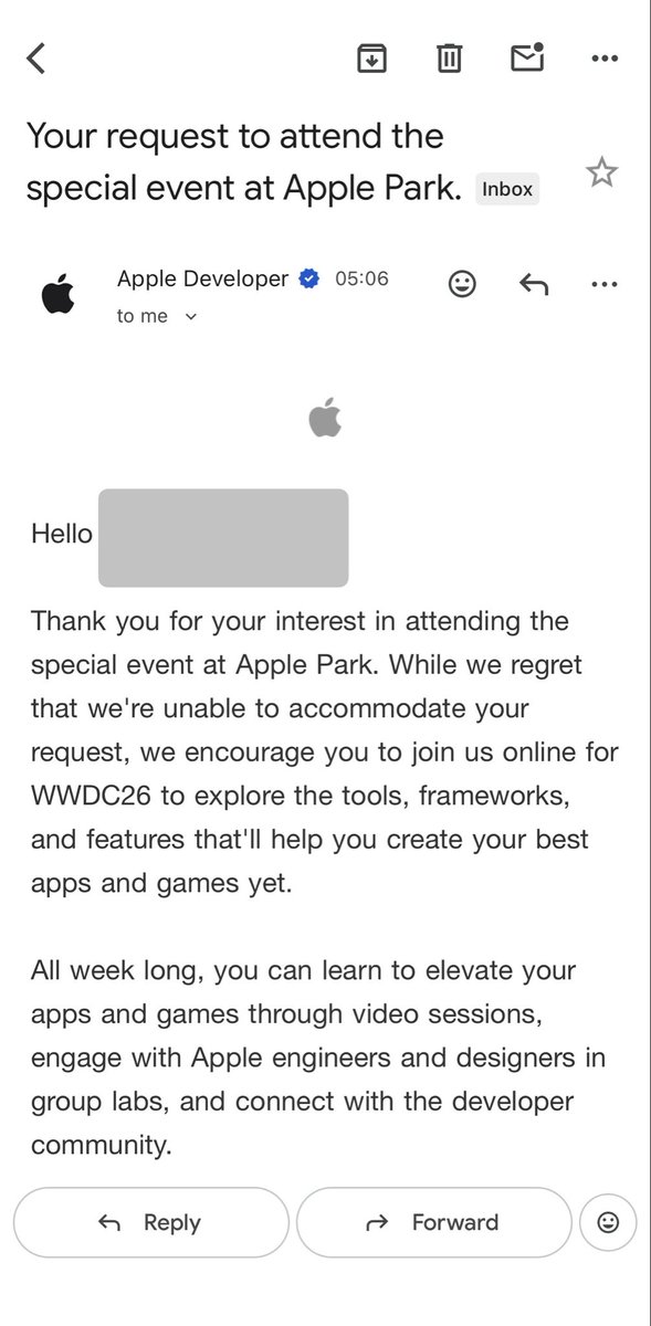 林北这么多年开发者，一次WWDC都没有抽中过😰