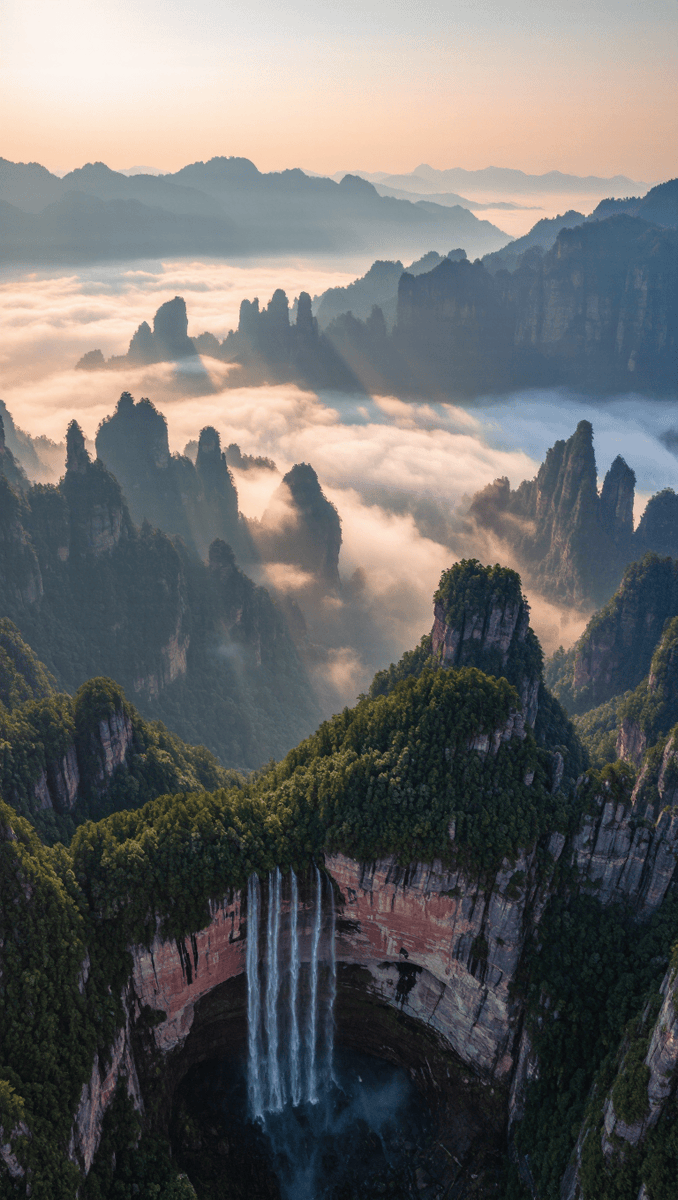 jerbear99's tweet photo. Sunrise hike at Zhangjiajie’s Avatar Mountains! Misty peaks, fresh pine air—chasing clouds before the crowds.  #NatureAdventure #Wulingyuan https://t.co/xZWv0fhNMq