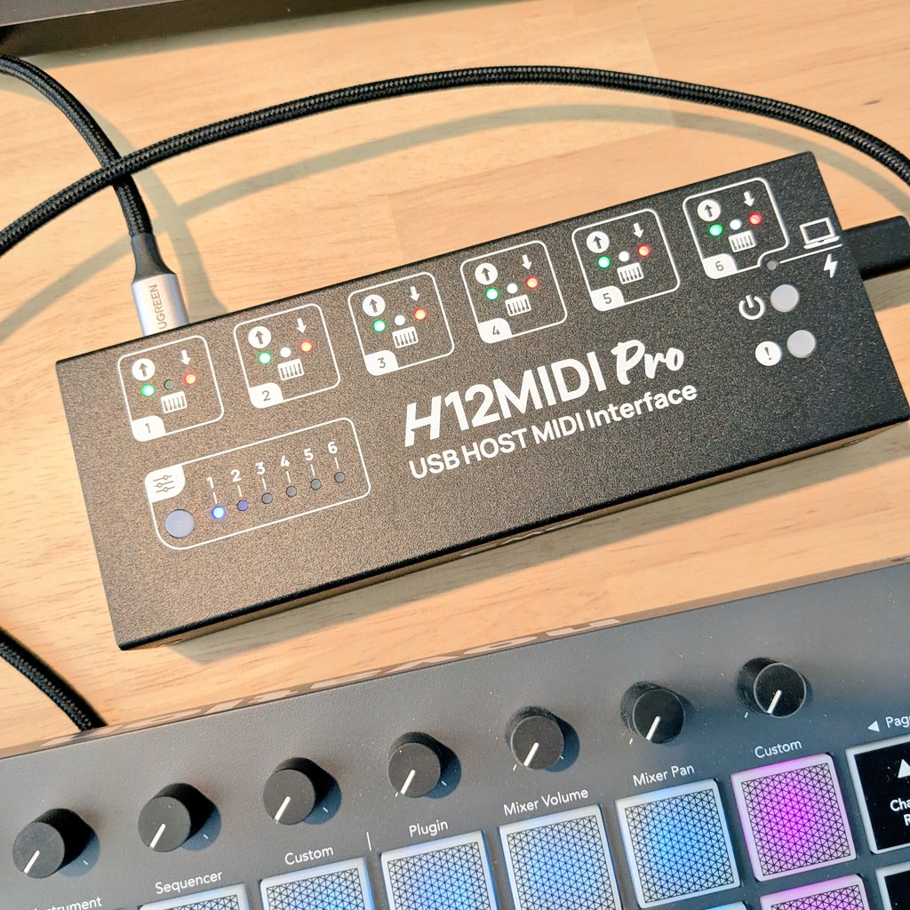 _tngsk's tweet photo. 便利そうなのでMIDIインターフェース買ってみたんですが、設定むず！ なんとかPCに入力出来たので、いろいろ使いこなしたいところ。 https://t.co/EeZfGRNCl0