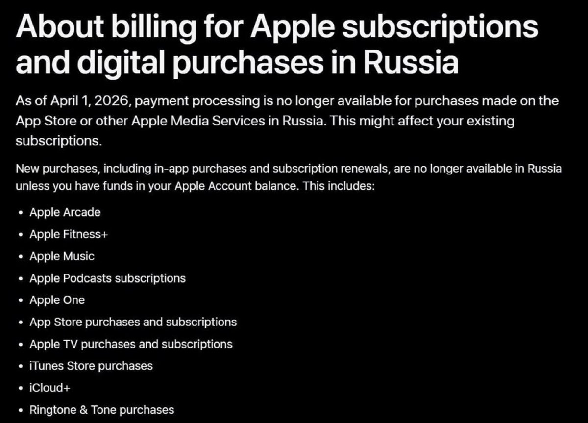 🇷🇺 | Apple confirmó oficialmente la suspensión de los pagos para la App ...