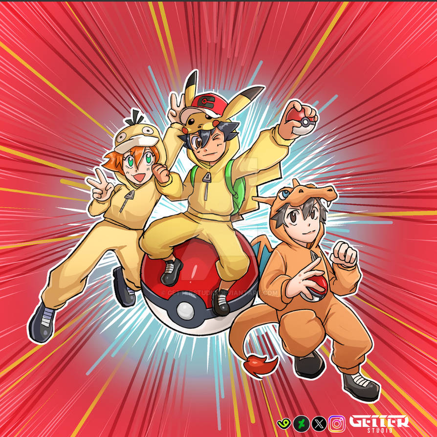 GetterStudio's tweet photo. If April Fools is associated with clowns, this time I made Ash and his friends wear Pokémon costumes. Guess which Pokémon they dressed up as?

#Ashketchum #Pikachu #Charizad #Psyduck #Aprilfoolsday #PkmnArt #PokémonArt #PokémonFanart #VGenComm #VGenOpen #VGen #CommissionOpen https://t.co/UAnyYHxsyd