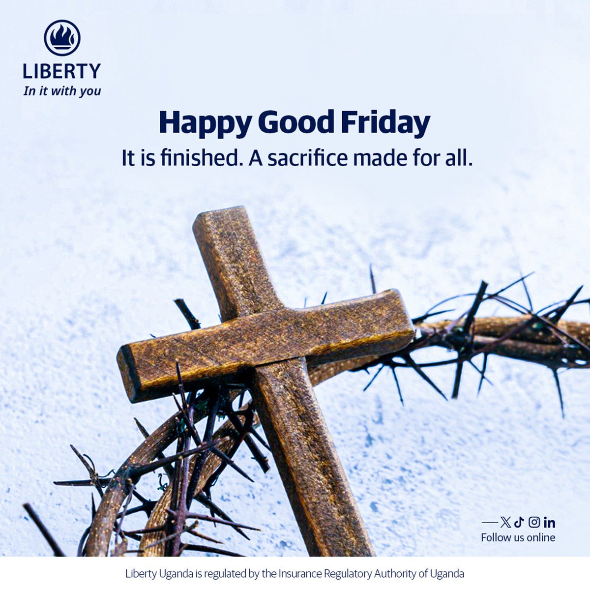 Happy Good Friday.

It is finished. A sacrifice made for all.
Today reminds us of love that gave everything and a hope that still stands. In it with you.