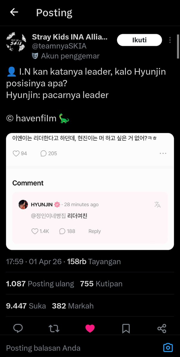 Ehh baru liat lagi ternyata serame ini yaa yg suka hyunin🤓 liat qrtnya banyak alumni2 yang mampir. Tapi kenapa kelean harus jadi alumni sihh, hype lagii bisa kaliii😁🤩