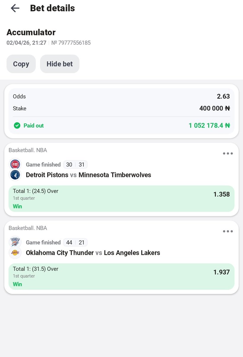 quickwinners's tweet image. Congratulations 👏 1 million Won 😍😍😍😍🔥🔥, if you played it drop reaction. #believe ✅ 

Join me on #Afropari here afro-pari.cc/Quickwins

Promocode use Quickwins,

Download app here afro-pari.cc/QuickwinsApp

Dropping Another soon load your accounts 🤞🤞🤞