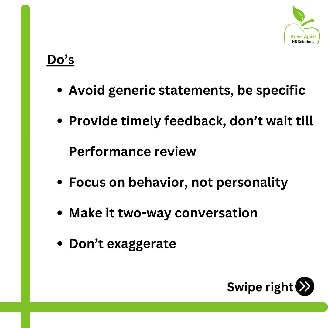 greenapplehr's tweet image. DO'S AND DON'TS WHEN GIVING FEEDBACK TO EMPLOYEES
#greenapplehrsolutions #feedback #dosanddonts✔️❌ #employeefeedback