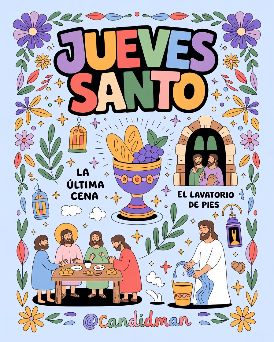 Candidman's tweet photo. El #JuevesSanto marca el final de la #Cuaresma... 🙏♥️ @Candidman

La Última Cena: Jesús instituye la Eucaristía al compartir el pan y el vino con sus apóstoles.

El Lavatorio de Pies: Un acto de humildad donde Jesús enseña amor al prójimo.

#Candidman #CandidmanMX #Infografia https://t.co/sUnZX5pGQN
