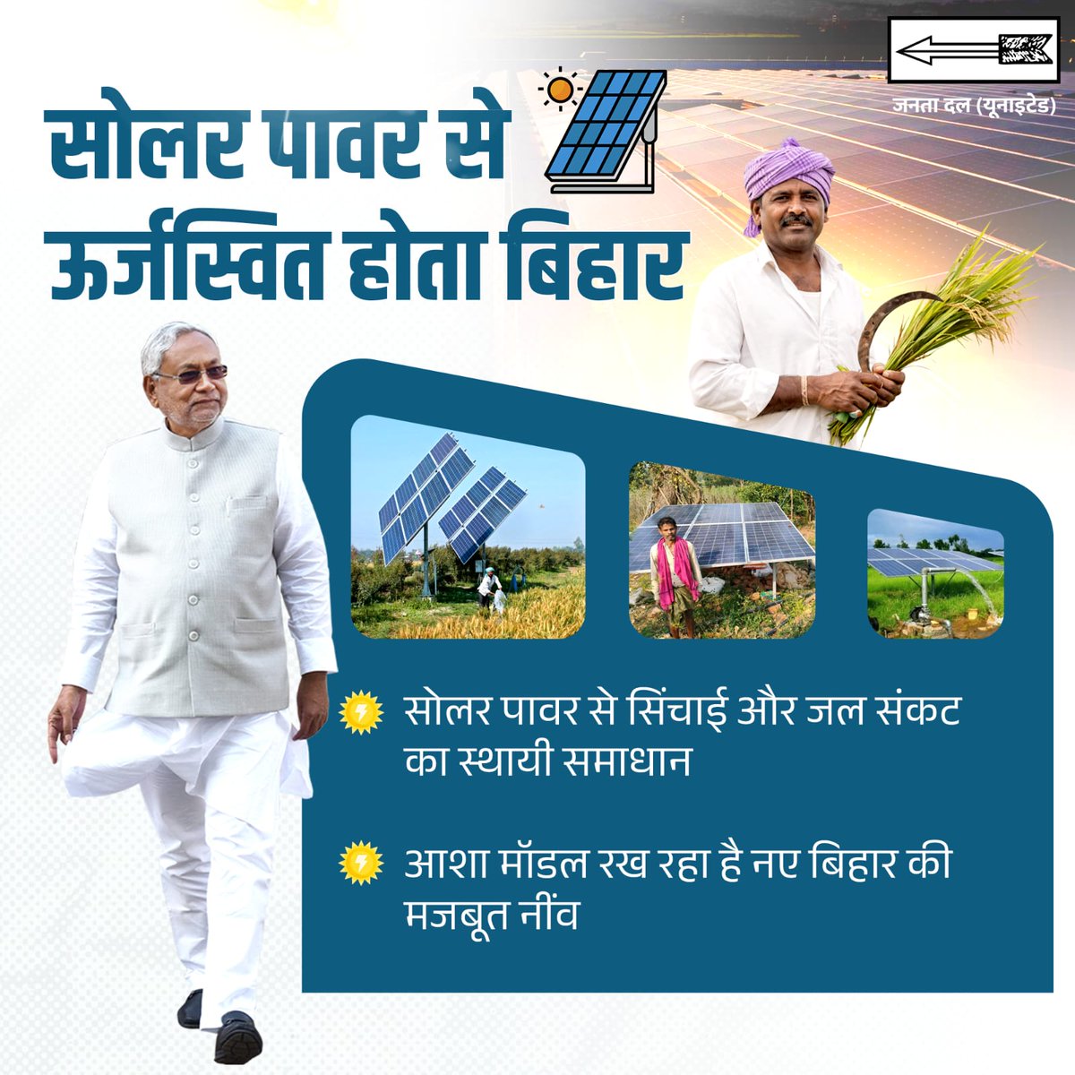 CMBiharNK's tweet image. सौर ऊर्जा के साथ सतत विकास की ओर बढ़ता बिहार, जहां स्वच्छ ऊर्जा के साथ-साथ सिंचाई और जल संकट का समाधान भी सुनिश्चित हो रहा है। 

#CleanEnergy #GreenBihar
#JDU #Bihar #NitishKumar #SolarEnergy